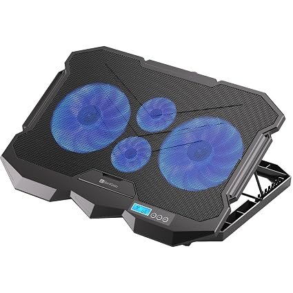 Bonkaso Laptop Cooling Pad for Up to 17 Inch Laptops, 4 High-Speed Blue LED Fans, 1900 RPM, Smart LCD Display, 8-Level Adjustable Stand, Dual USB Ports, Iron Mesh, 21 dBA, Black 1 whatsapp image 2026 09 24 at 9.55.07 pm (1)