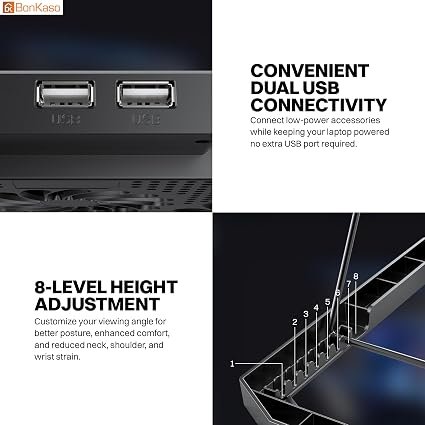 Bonkaso Laptop Cooling Pad for Up to 17 Inch Laptops, 4 High-Speed Blue LED Fans, 1900 RPM, Smart LCD Display, 8-Level Adjustable Stand, Dual USB Ports, Iron Mesh, 21 dBA, Black 3 whatsapp image 2026 09 24 at 9.55.07 pm
